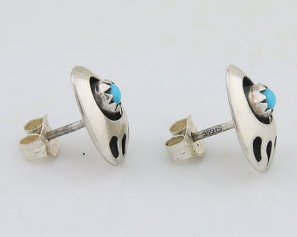 Navajo Paw Earrings 925 Silver Turquoise Native American Artist C.80's