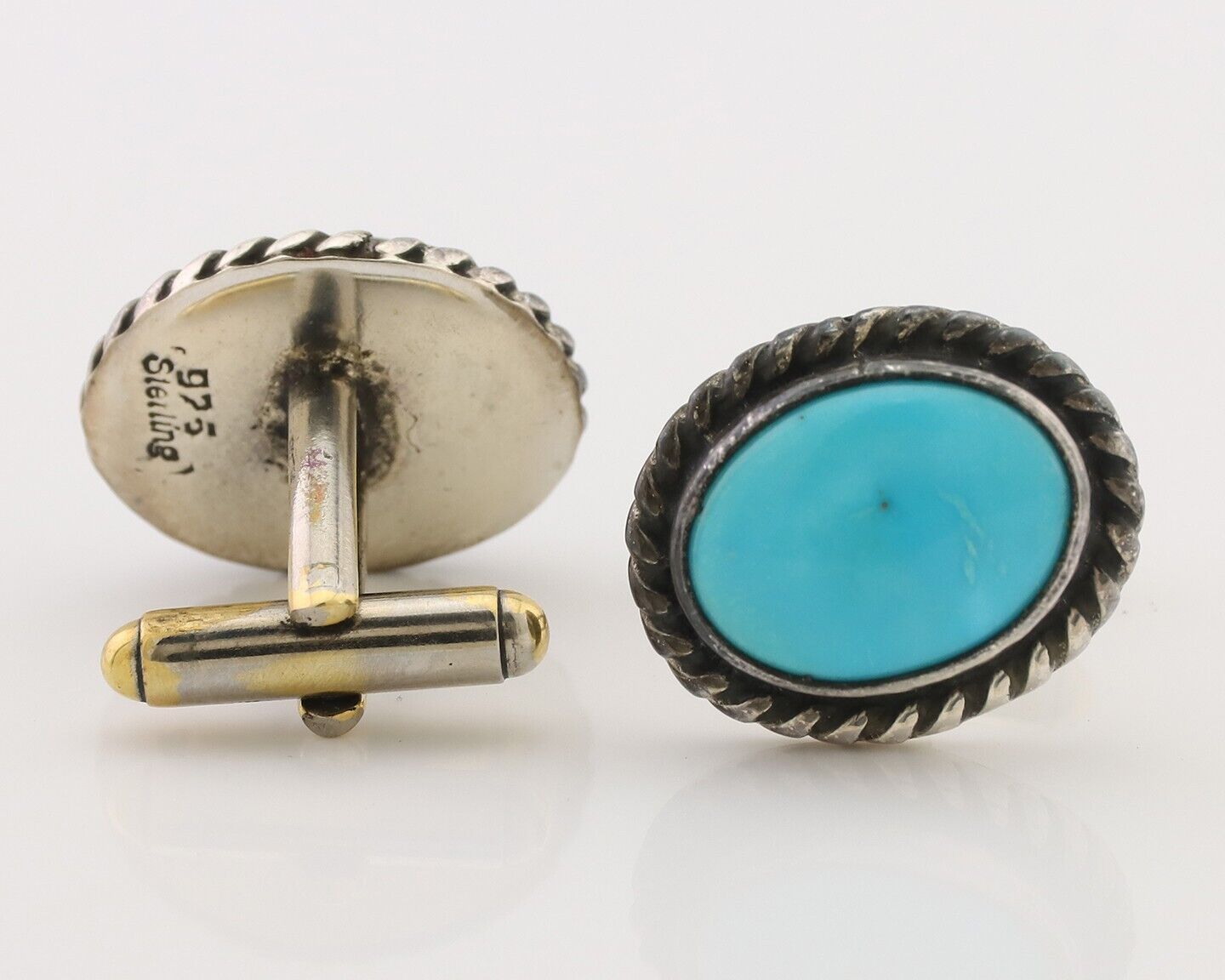 Navajo Cufflinks 925 Silver Native American Natural Turquoise C.80's
