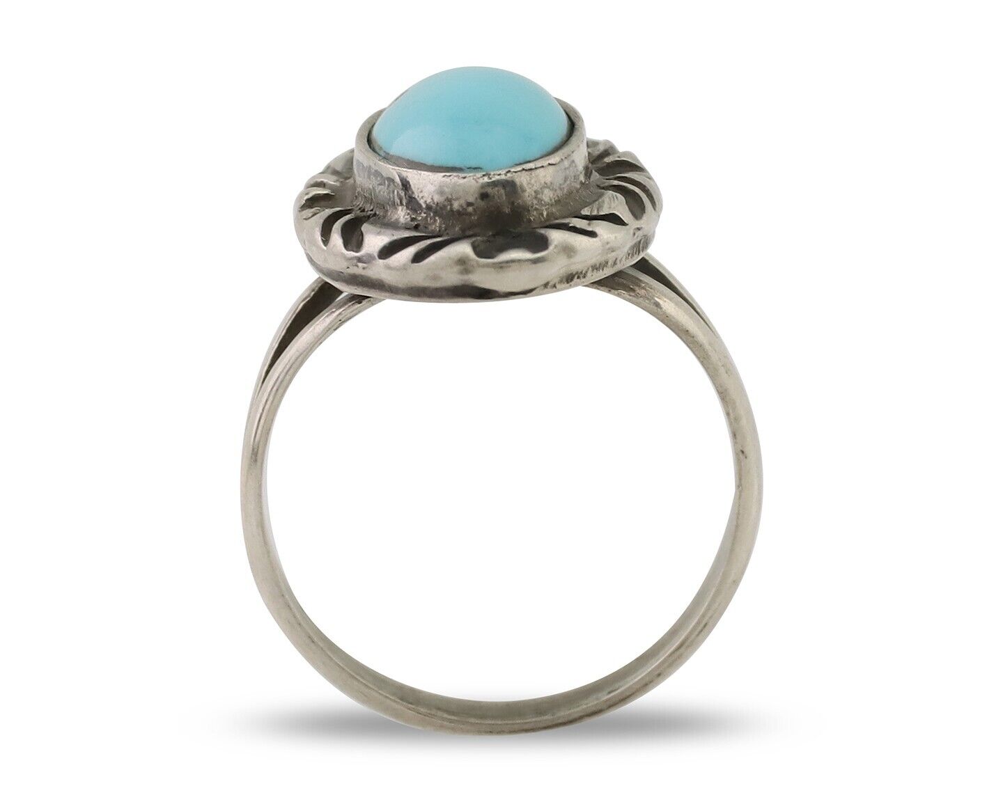 Navajo Ring 925 Silver Sleeping Beauty Turquoise Artist Signed SC C.80's