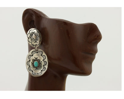 Navajo Handmade Earrings 925 Silver Blue Turquoise Artist Signed WT C.80s