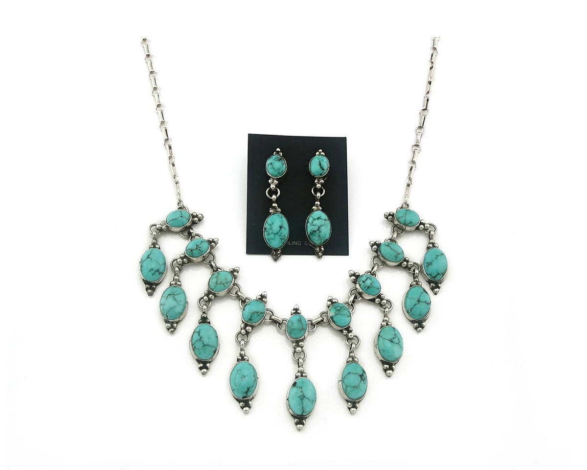 Navajo Necklace Earring Set Blue Turquoise Vintage Handmade C.80's