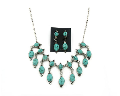 Navajo Necklace Earring Set Blue Turquoise Vintage Handmade C.80's