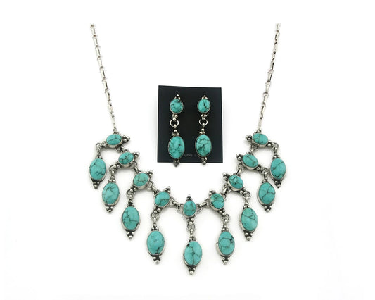 Navajo Necklace Earring Set Blue Turquoise Vintage Handmade C.80's