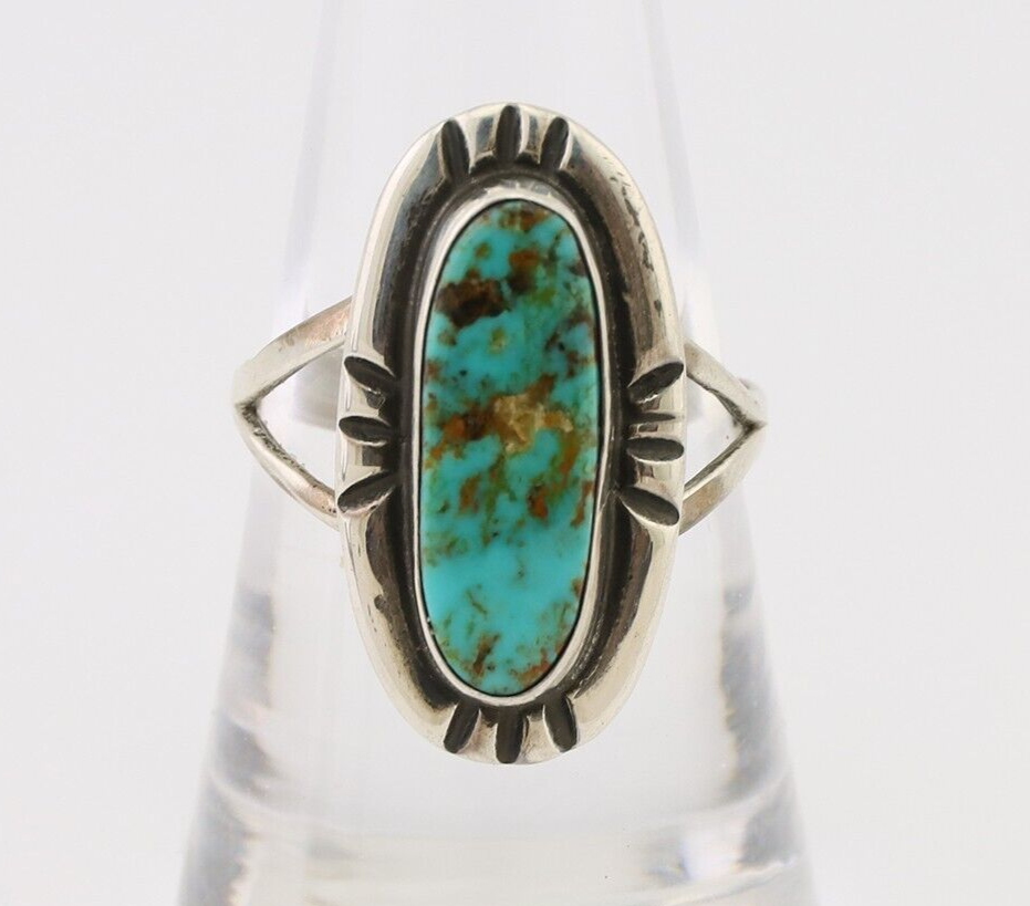 Navajo Handmade Ring 925 Silver Green Turquoise Artist Signed Kachina C.80's