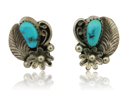 Navajo Dangle Earrings 925 Silver Natural Turquoise Native American Artist C80s