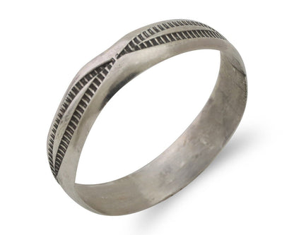 Navajo Hand Stamped Band 925 Silver 5.0 mm Signed Larry Chavez Size 11 C.80's