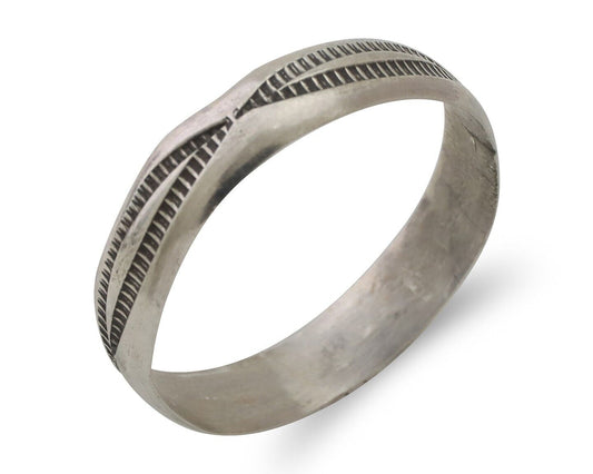 Navajo Hand Stamped Band 925 Silver 5.0 mm Signed Larry Chavez Size 11 C.80's