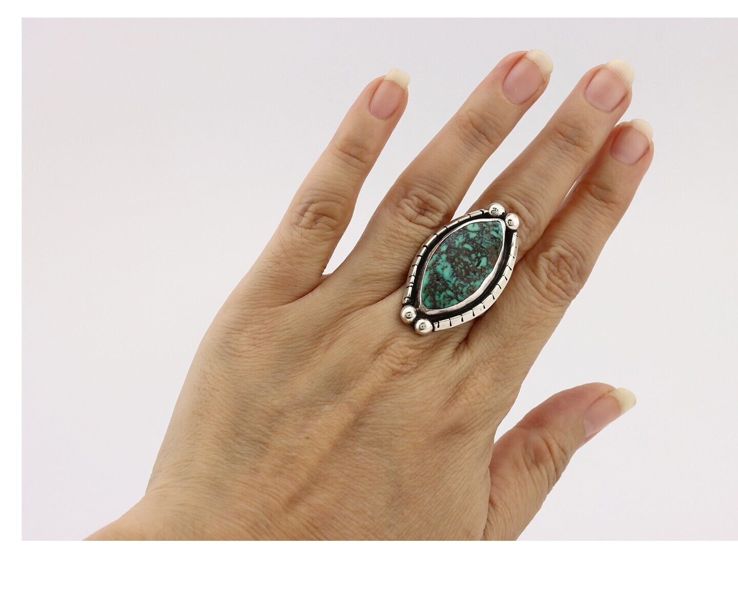 Navajo Ring 925 Silver Spiderweb Turquoise Artist Signed MP C.80's