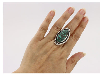 Navajo Ring 925 Silver Spiderweb Turquoise Artist Signed MP C.80's