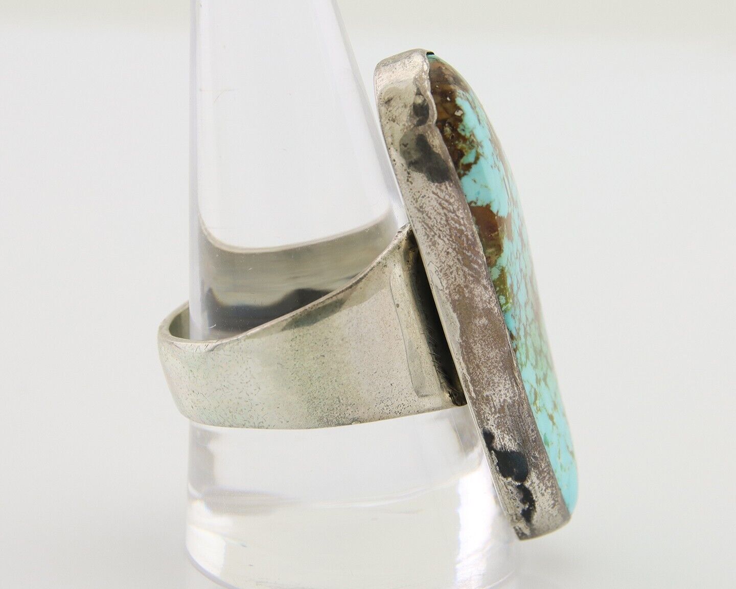 Men Navajo Ring 925 Silver Large Natural Turquoise Signed M Montoya C.80's