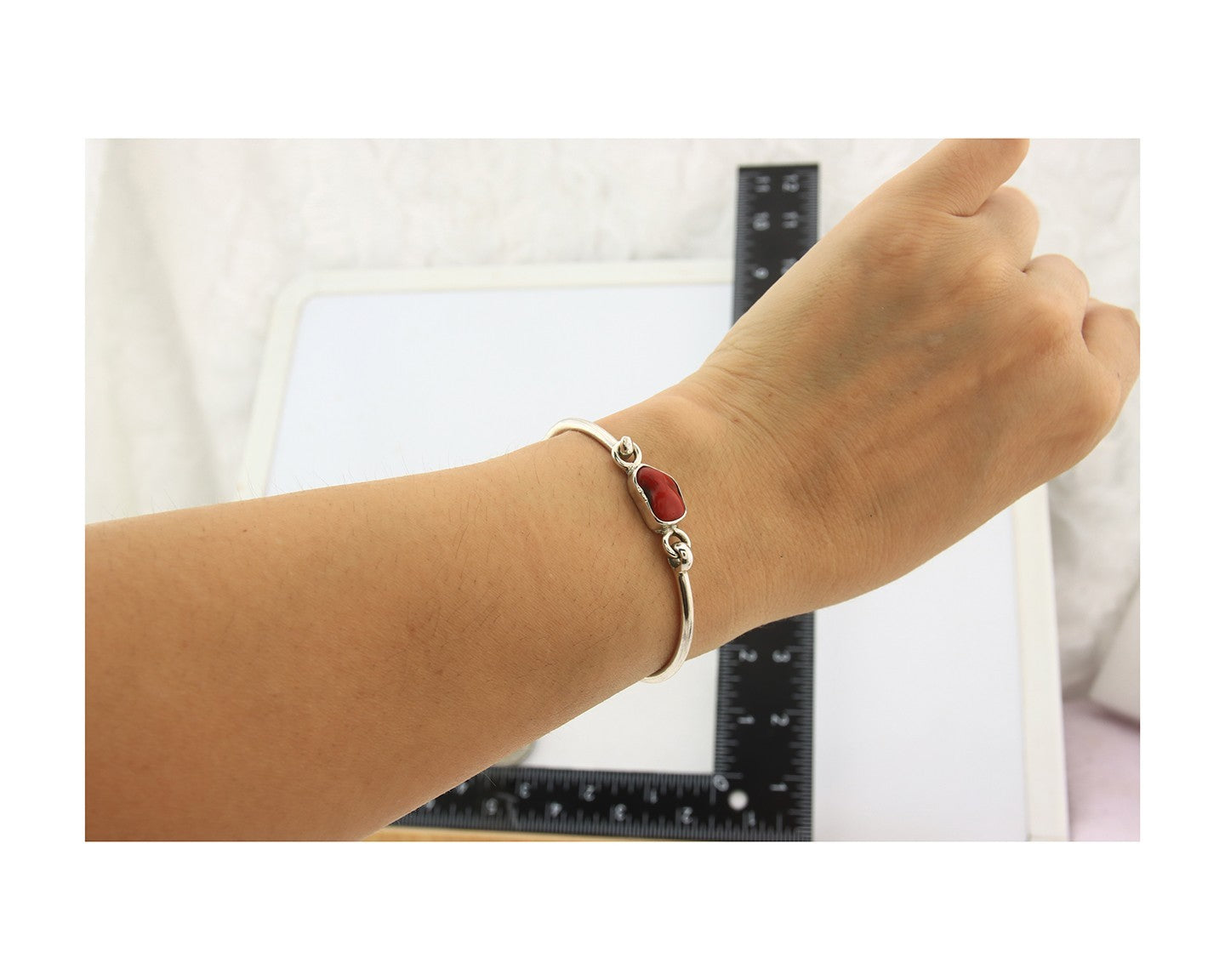 Navajo Bracelet Sterling Silver Natural Red Coral Artist Signed Sunrise