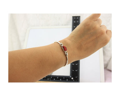 Navajo Bracelet Sterling Silver Natural Red Coral Artist Signed Sunrise