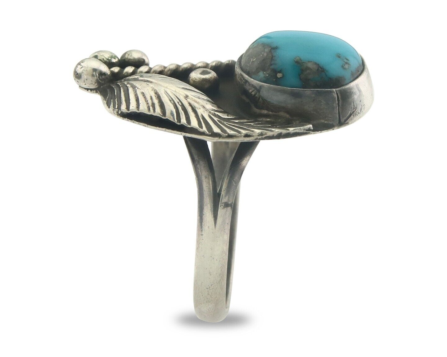 Navajo Ring 925 Sterling Turquoise Handmade Signed Big B C.80's Size 6.75