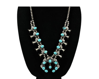 Navajo Squash Necklace Earring Set Sterling Silver Turquoise Vintage C.80's