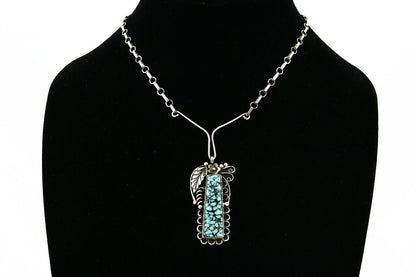 Navajo Artist FG .925 Silver Natural Blue Turquoise Handmade Necklace