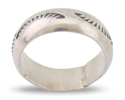 Navajo Hand Stamped Band 925 Silver 6.0 mm Signed Larry Chavez Size 5.0 C.80's
