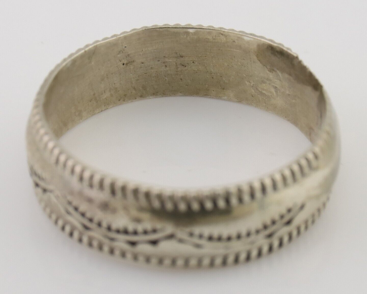 Navajo Hand Stamped Band 925 Silver 6.0 mm Native Artist Size 7.5 C.80's