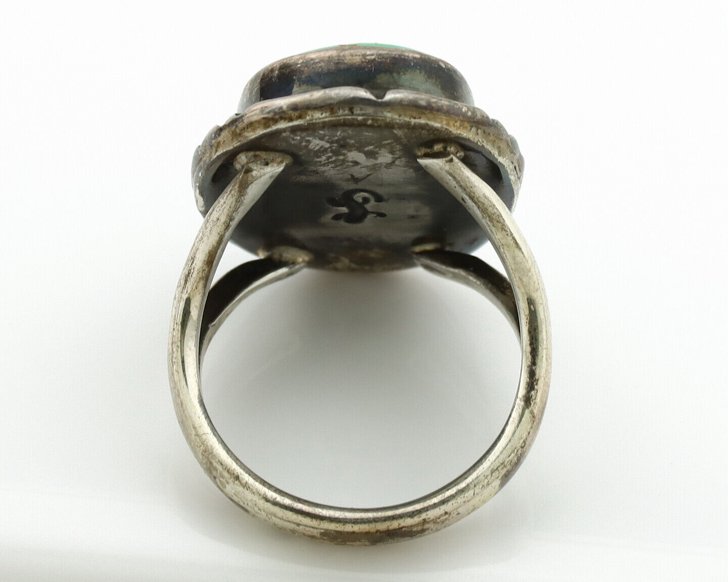 Navajo Ring .925 Silver Kingman Turquoise Artist Signed Gecko C.1980's
