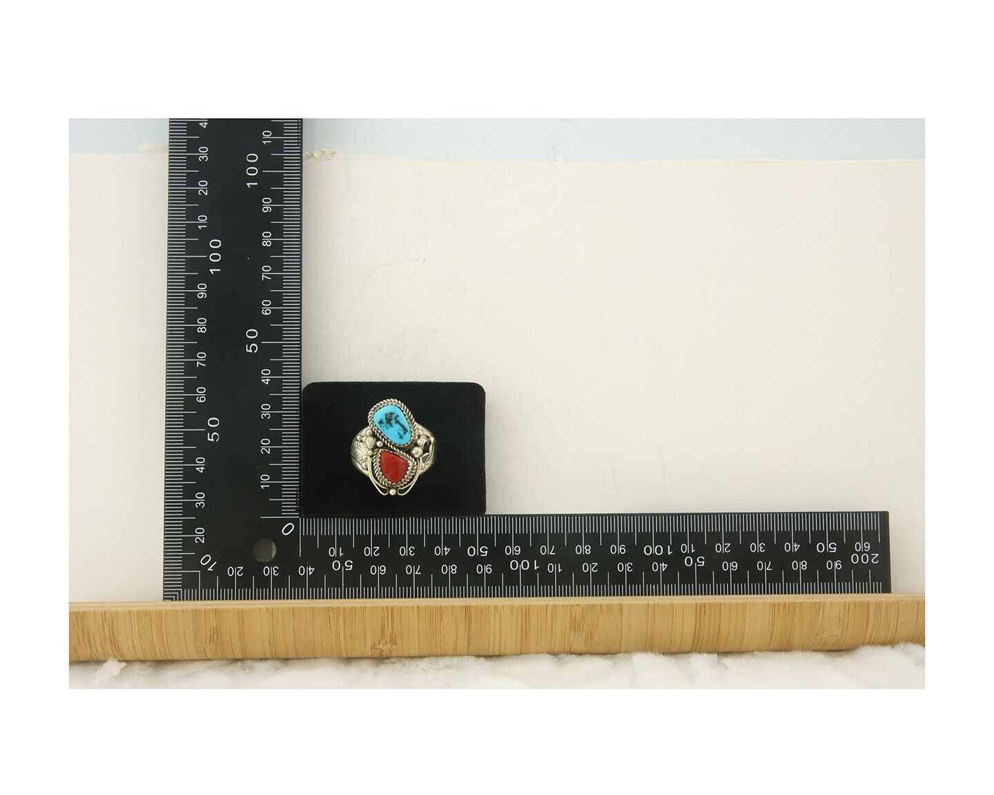 Men Navajo Ring 925 Sterling Natural Coral & Turquoise Signed JM C.80's Sz 11.75