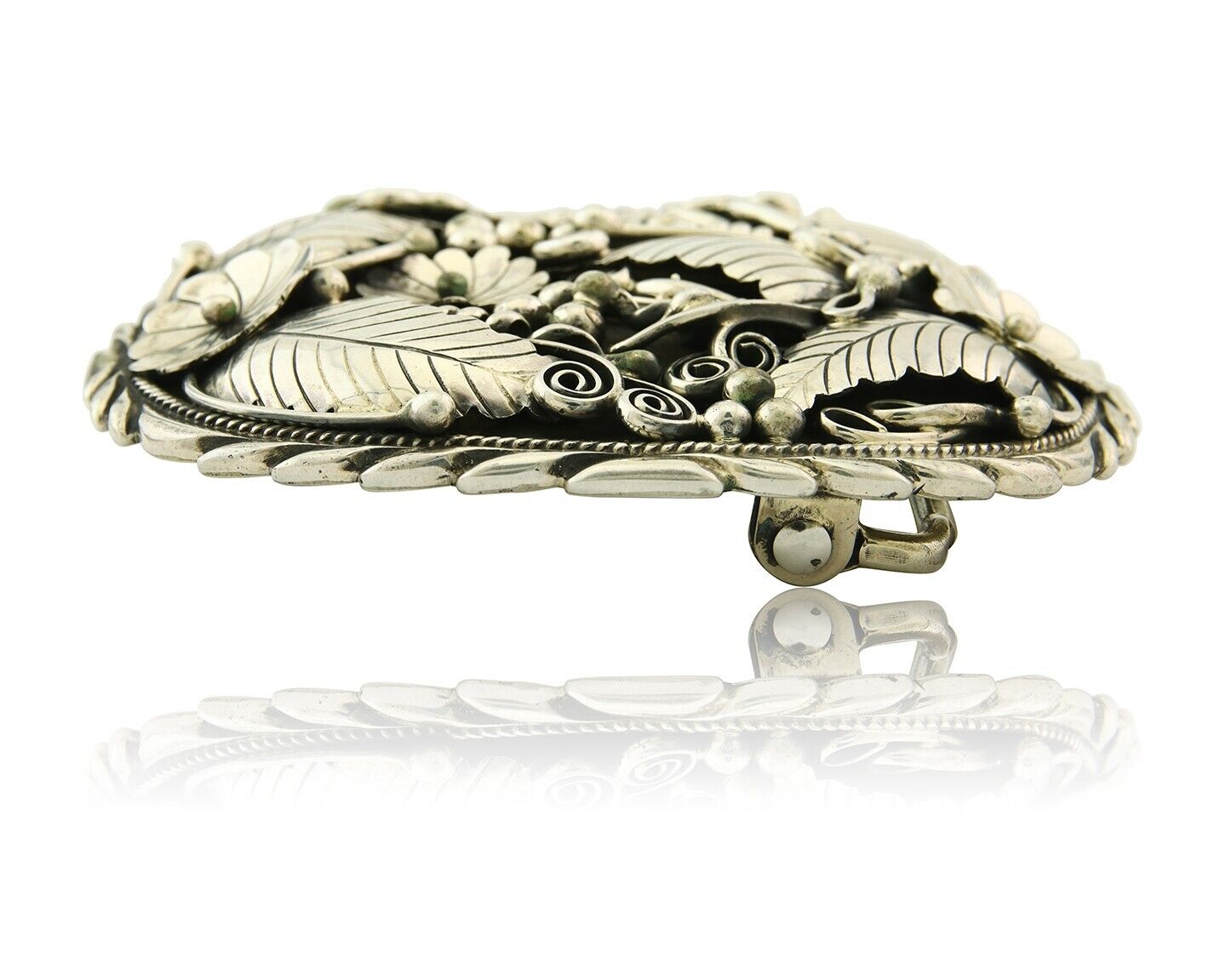 Navajo Belt Buckle 925 Sterling Silver Artist Signed DL 2.25 x 2.8 in C.80's