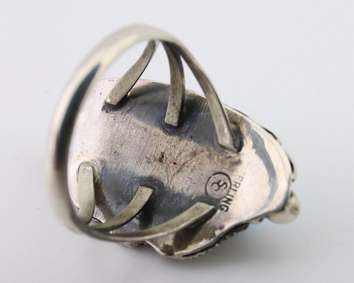 Navajo Ring 925 Silver Sleeping Beauty Turquoise Artist Signed SC C.80's