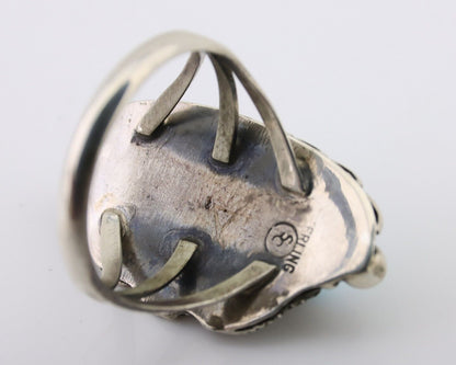 Navajo Ring 925 Silver Sleeping Beauty Turquoise Artist Signed SC C.80's