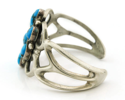 Navajo Bracelet Sterling Silver Turquoise Vintage Artist Signed Mike Platero