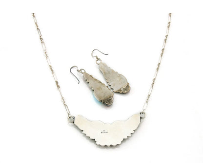 Navajo Necklace Earring Set 925 Sterling Silver Turquoise & Coral Signed RB