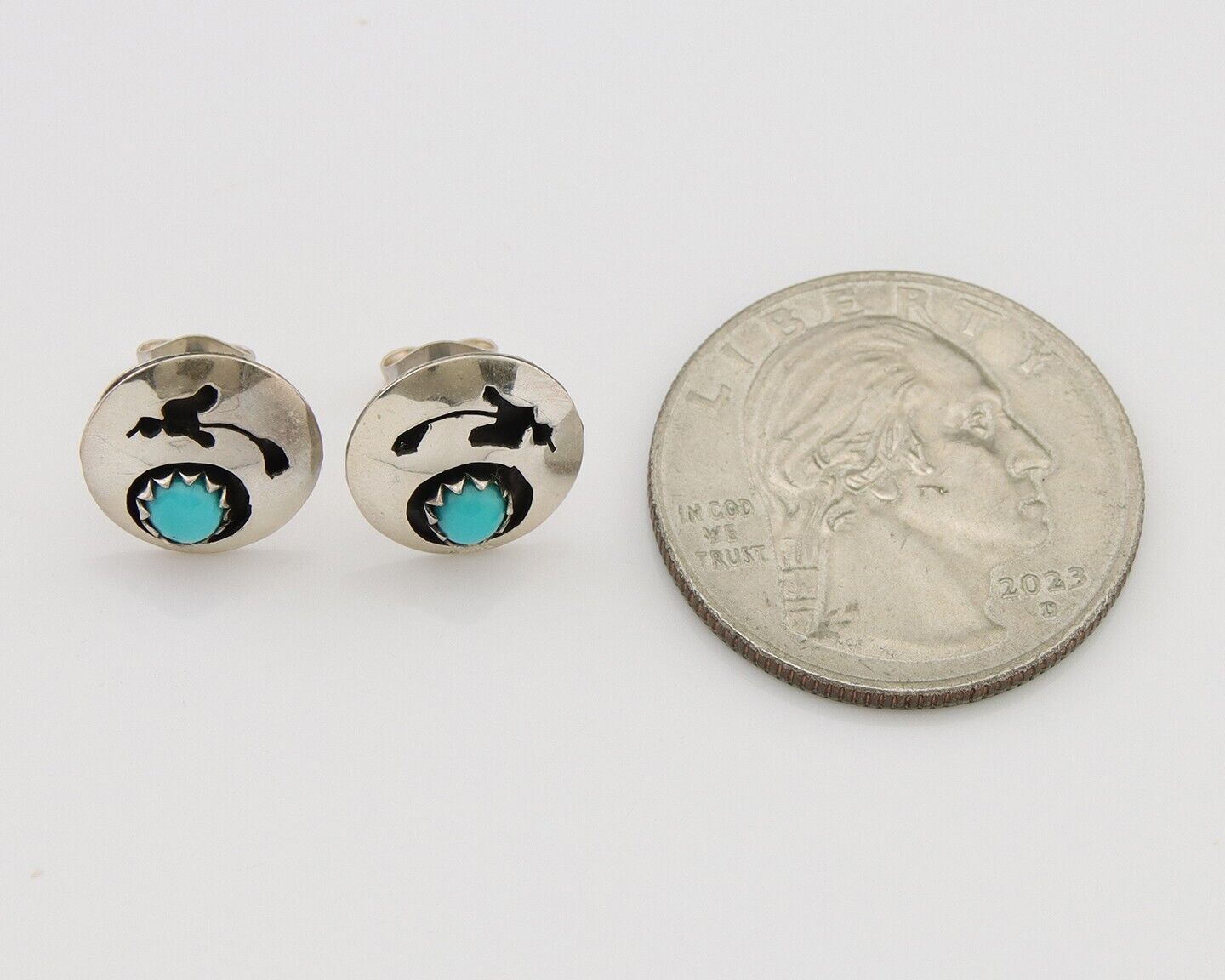 Navajo Handmade Earrings 925 Silver Turquoise Native American Artist C.80's