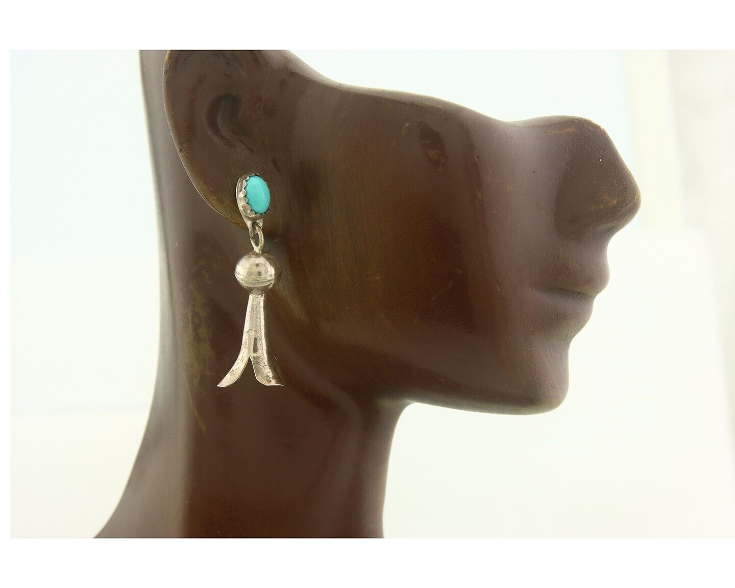 Navajo Squash Earrings 925 Silver Natural Turquoise Native American Artist C80s
