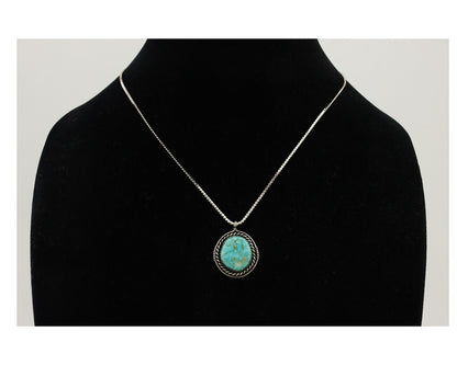 Navajo Pendant 925 Silver Natural Blue Turquoise Artist Signed Yazzie C.80's