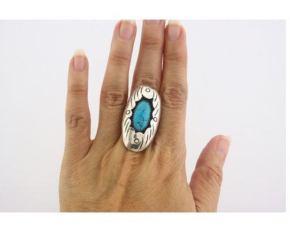 Navajo Ring 925 Sterling Turquoise Handmade Native Artist C.80's Size 6.75