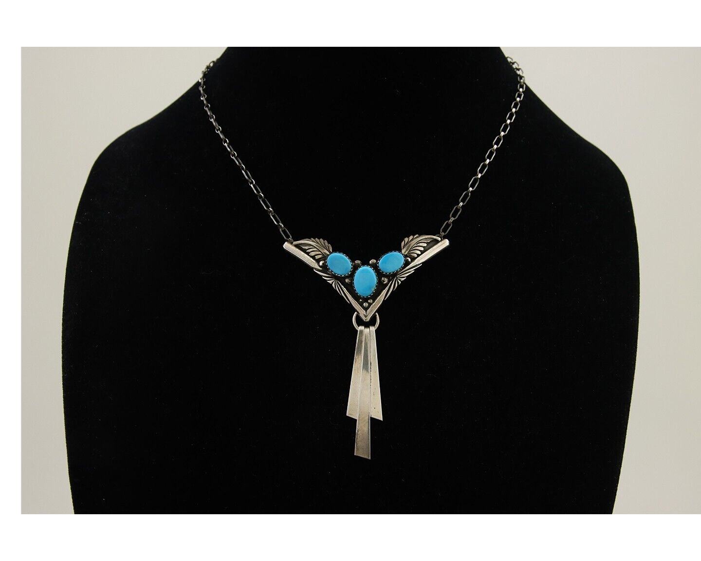 Navajo Turquoise Necklace 925 Silver Artist Signed De Chelly & NJ C.80's