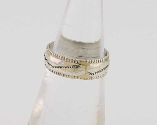 Navajo Hand Stamped Band 925 Silver 6.0 mm Native Artist Size 5.5 C.80's