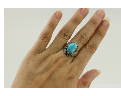 Navajo Ring 925 Silver Sleeping Beauty Turquoise Native Artist C.80's