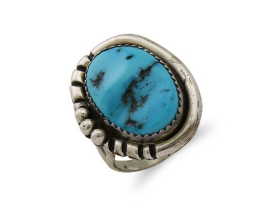 Navajo Ring 925 Silver Blue Turquoise Native American Artist C.80's