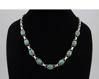 Navajo Turquoise Necklace 925 Silver Natural Blue Native American Artist C.80's