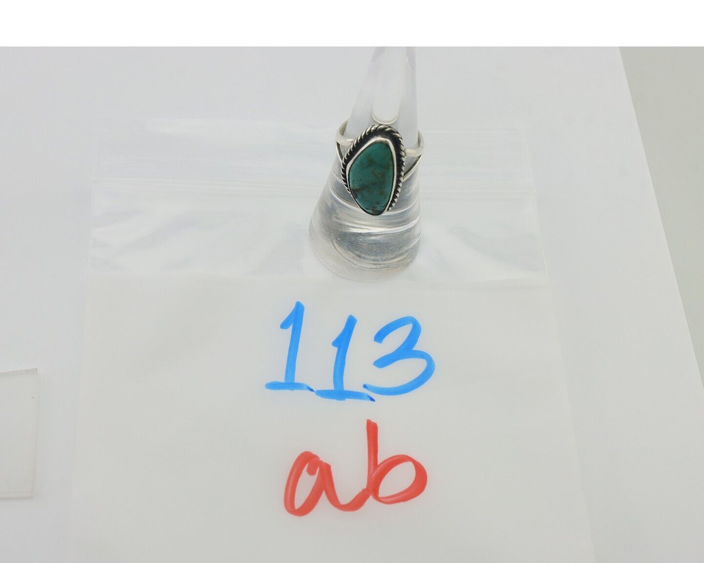 Navajo Ring 925 Silver Blue Gem Turquoise Artist Signed Rabbit Stick C.80's
