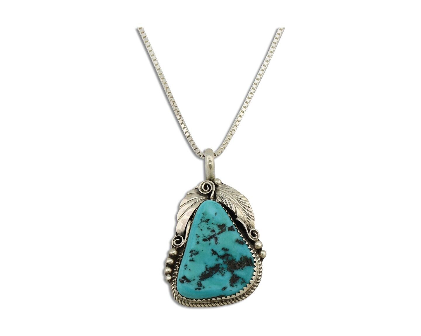 Navajo Necklace Pendant 925 Silver Blue Turquoise Signed Justin Morris C.80's