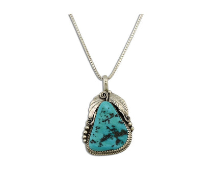 Navajo Necklace Pendant 925 Silver Blue Turquoise Signed Justin Morris C.80's