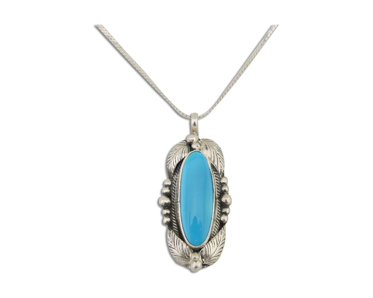 Navajo Necklace 925 Silver Natural Turquoise Artist Signed Circle JW C80s