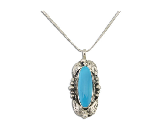 Navajo Necklace 925 Silver Natural Turquoise Artist Signed Circle JW C80s