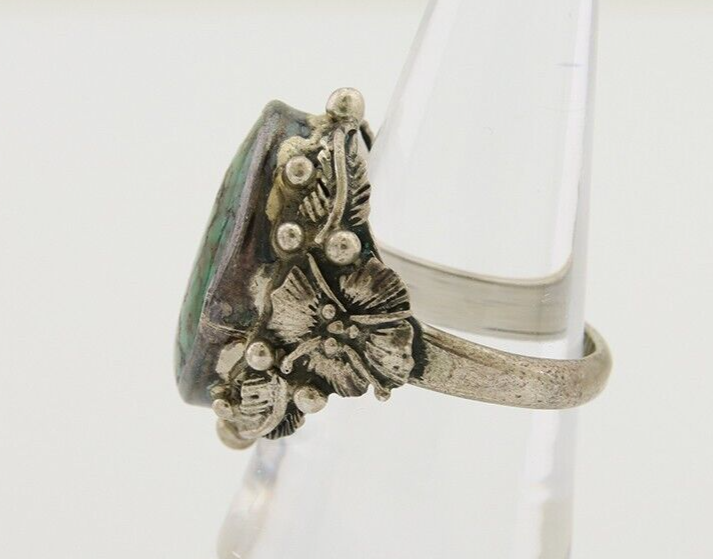 Navajo Ring 925 Silver Green Turquoise Signed CD C.1986's
