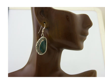 Navajo Earrings 925 Silver Natural Turquoise Artist Signed Sunwest C.80's