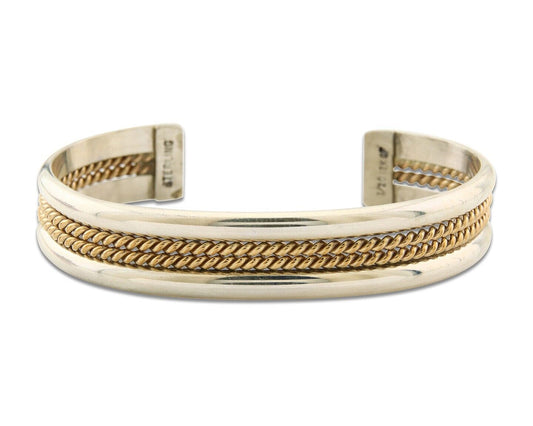 Navajo Bracelet 925 Silver Native American Handmade Yellow Gold Plated Cuff C80s