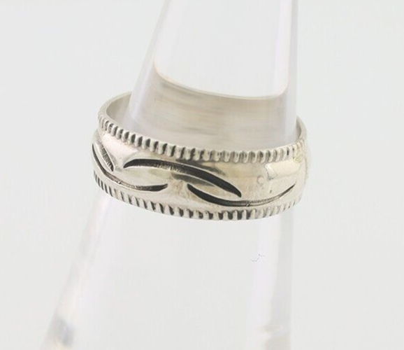 Navajo Hand Stamped Band 925 Silver 6.0 mm Native Artist Size 5.0 C.80's