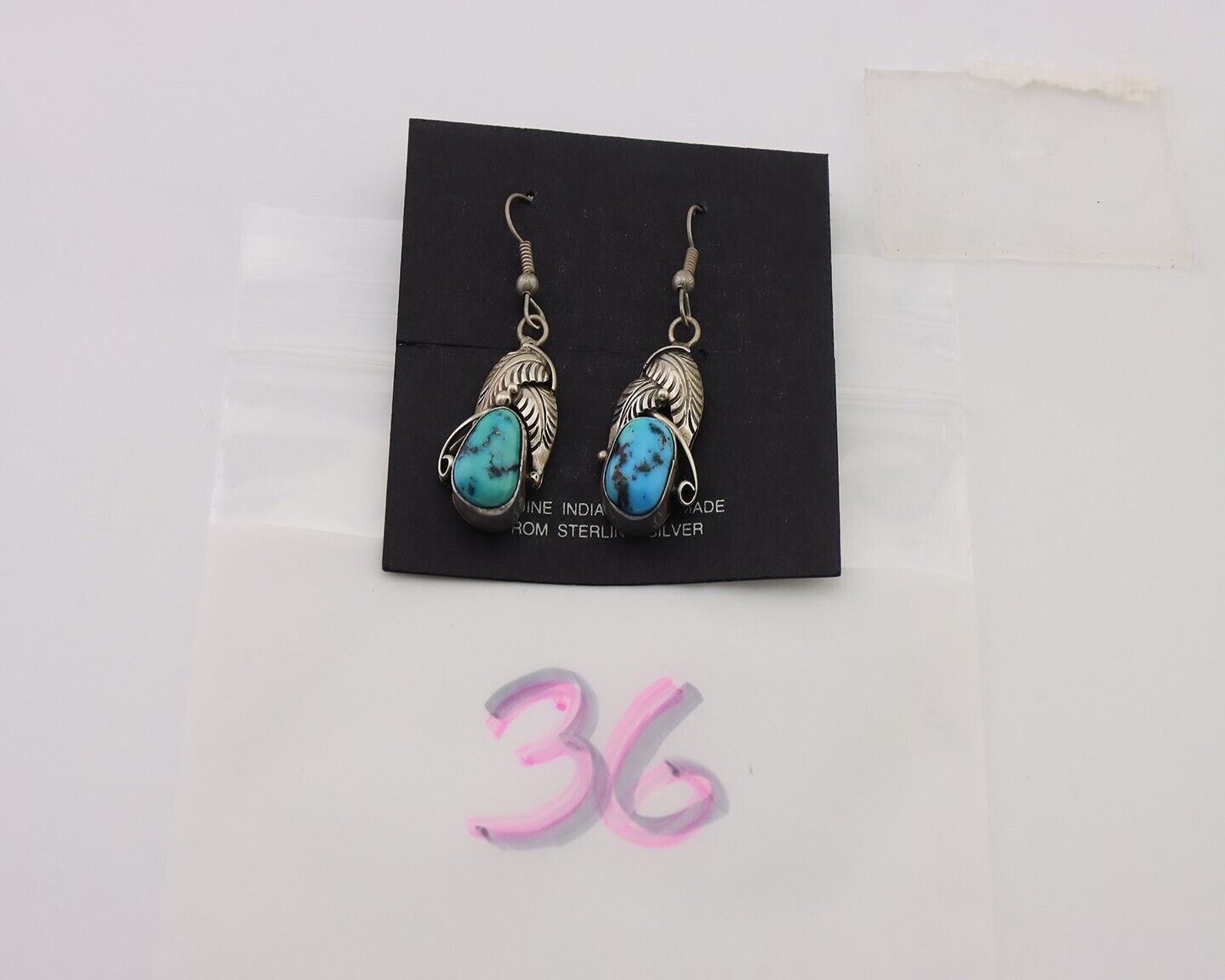 Navajo Handmade Earrings 925 Silver Natural Turquoise Native Artist C.80's