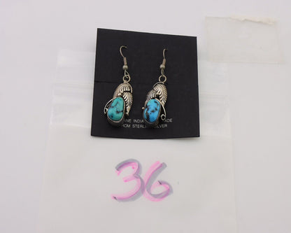 Navajo Handmade Earrings 925 Silver Natural Turquoise Native Artist C.80's