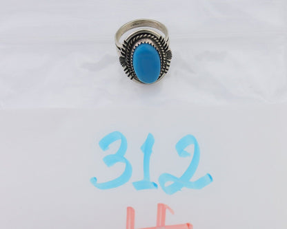 Navajo Hand Stamped Ring 925 Silver Natural Turquoise Native Artist C.80's