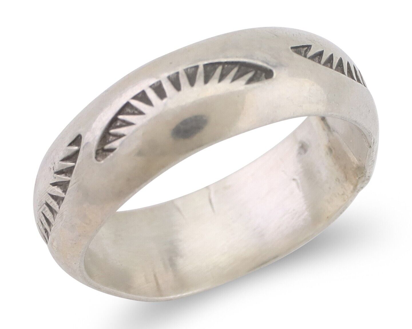 Navajo Hand Stamped Band 925 Silver 6.0 mm Signed Larry Chavez Size 5.75 C.80's